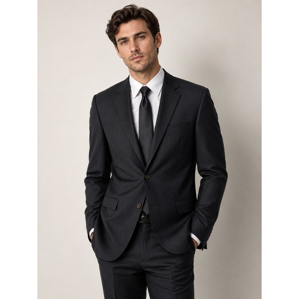 Lauren Ralph Lauren Jacket Black Striped 100% Wool Sport Coat Blazer 45R